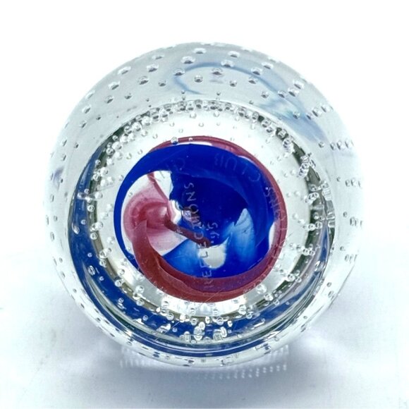 Vintage Caithness Scotland Red And Blue Swirl Controlled Bubbles Paperweight - Picture 4 of 5